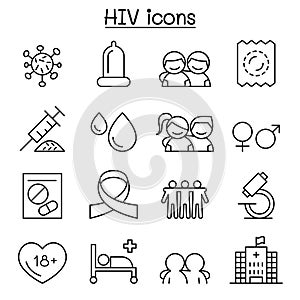 AIDS ,HIV icon set in thin line style