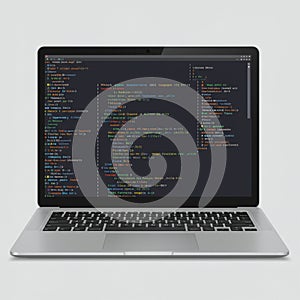 AIGenerated Laptop Mockup Displaying Colorful HTML Code