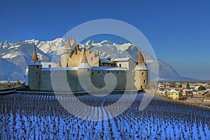 Aigle Castle in winter, Switzerland photo