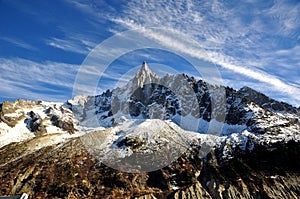 Aiguille du Dru in the Montblanc massif, French Alps