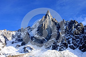 Aiguille du Dru in the Montblanc massif, French Alps