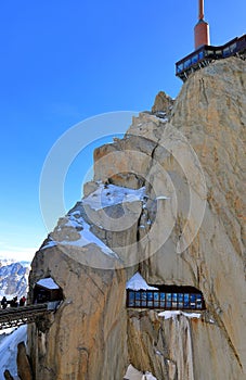 Aiguille du Midi - 3,842 m high peak in the Mont Blanc massif. French Alps, Europe.