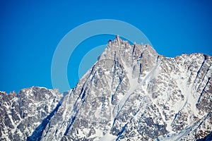 Aiguille du Midi peak on Mont Blanc mountain in the French Alps