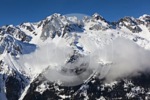 Aiguilles du Alpes from the Mer de Glace, Chamonix, Savoie, Rh