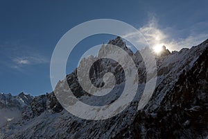 Aiguilles du Alpes from the Mer de Glace, Chamonix, Savoie, Rh