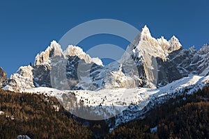 Aiguilles du Alpes from the Mer de Glace, Chamonix, Savoie, Rh