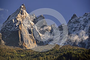Aiguilles mountain range peaks and blue sky