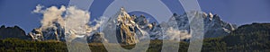 The Aiguilles mountain range peaks and blue sky. Chamonix, France