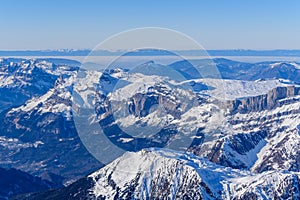 The Aiguillette des Houches and PlatÃÂ© desert in Europe, France, Rhone Alpes, Savoie, Alps in winter on a sunny day photo