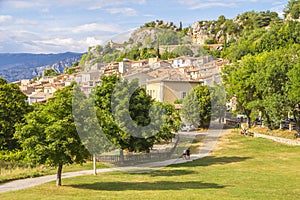 Aiguines village in the Provence-Alpes-CÃ´te d`Azur region in southeastern France.