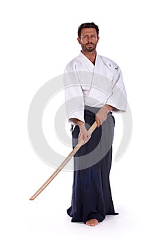 Aikido master with bokken photo