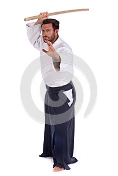 Aikido master with wood sword