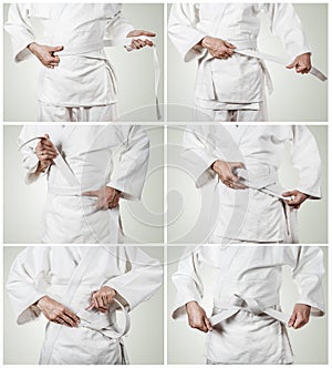 Aikidoka belt tying step by step pictures