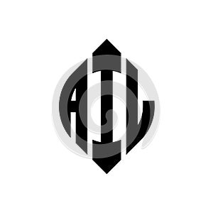 AIL circle letter logo design with circle and ellipse shape. AIL ellipse letters with typographic style. The three initials form a
