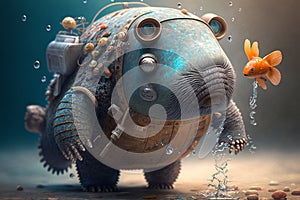 ail workSmiling Robot Bear and Fish: Unreal Engine 5 Hyper-Detailed Insanity