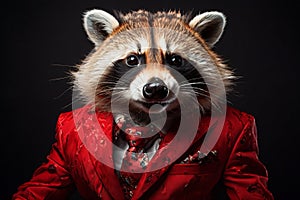 Ailurus fulgens in a red suit,business concept, photo