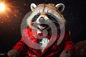 Ailurus fulgens in a red suit,business concept, photo