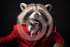 Ailurus fulgens in a red suit,business concept, photo