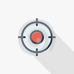Aim, goal, target thin line flat color icon. Linear vector symbol. Colorful long shadow design.