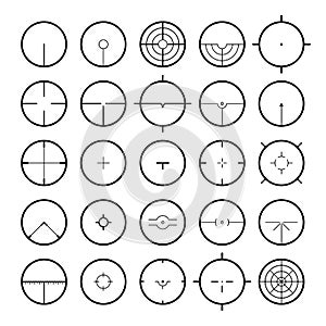 Aim icon set, various abstract target aiming scope reticles vector illustrations isolated on white photo