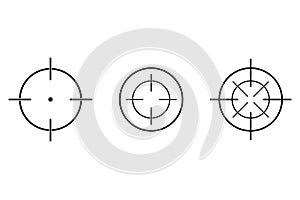 Aim or target cross symbol in circle. Illustration of weapon sign of sniper or sharpshooter. Aiming bullseye in flat