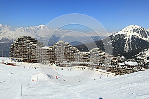 Aima 2000, Winter landscape in the ski resort of La Plagne, France photo