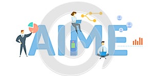 AIME, Average Indexed Monthly Earnings. Concept with keyword, people and icons. Flat vector illustration. Isolated on