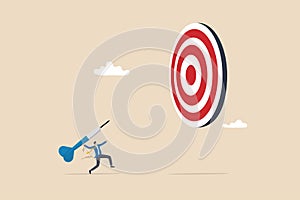 Aiming for big goal, challenge to achieve target, success or accuracy, ambition or determination to reach business target concept