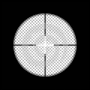Aiming for target on rifle black background. Sight view of sniper vector illustration. Optical crosshair zoom symbol