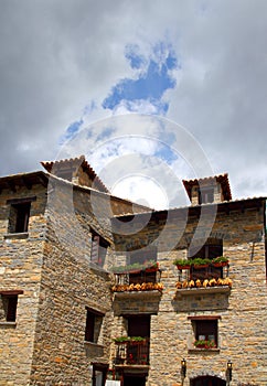 Ainsa medieval romanesque village street Spain