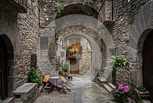 Streets of Ainsa, medieval town, Spain