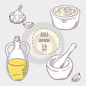 Aioli sauce recipe illustration in vector photo