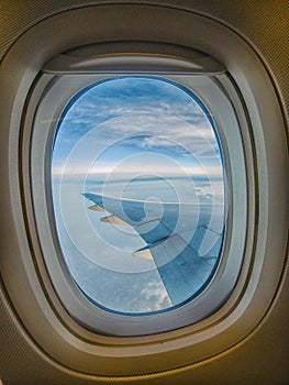 Aiplane windows view wing aircraft, airline, airplane, aviation skyline transportation