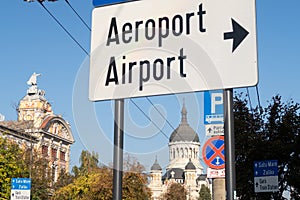 Aiport and Baia Mare road Sign in Cluj Napoca, Romania