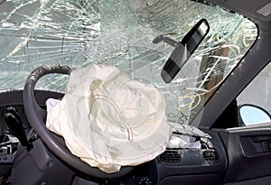 Air Bag Deployed in Car Wreck Aftermath photo