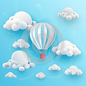 Air balloon, Clouds and Sky paper cutting wallpaper, Origami 3d, Creative composition for banner landing page background