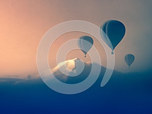 Air balloon flying in the mountains