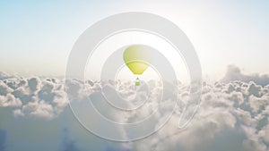 Air balloon flying over clouds. 3d rendering.