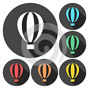 Air balloon icons set with long shadow