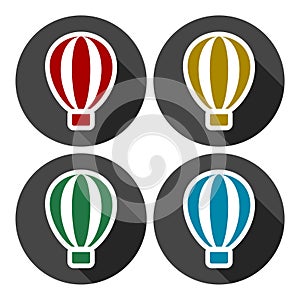 Air balloon icons set with long shadow