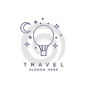 Air balloon logo design in minimalist style. Travel and transportation. Crescent moon and stars