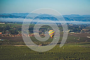Air balloon ride over scenic vineyards of Temecula, Southern California, USA