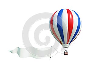 Air balloon with sky banner, areal advertisement 3d rendering