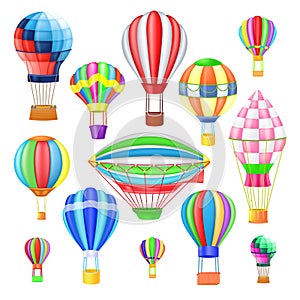 Air balloon vector cartoon air-balloon or aerostat with basket flying in sky and ballooning adventure flight