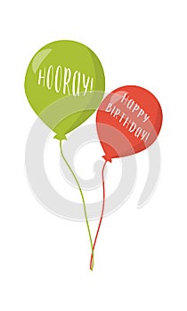 Air balloons with Hooray and Happy Birthday words semi flat color vector object