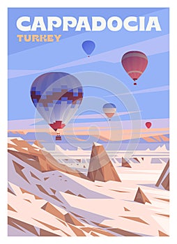 Air balloons in the sky over Cappadocia, Turkey. Early winter.