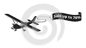 Air banner with twin engine turboprop plane. Sale template