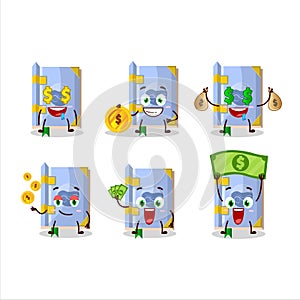 Air book of magic cartoon character with cute emoticon bring money