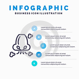 El aire respirar,, contaminación línea icono 5 pasos actuación infografias 