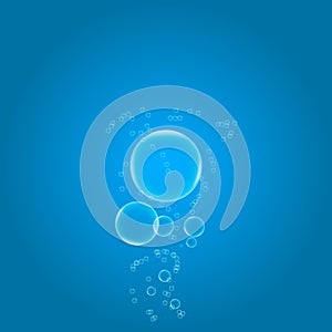 Air bubbles design in blue water on gradient background.
